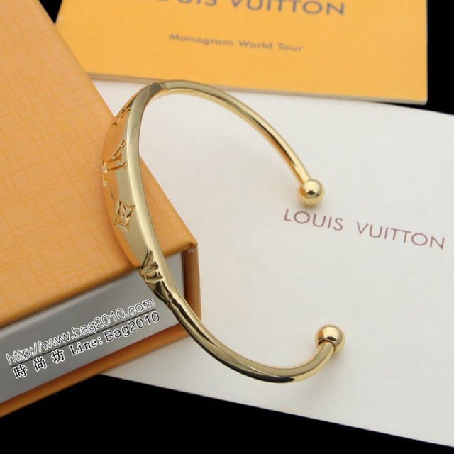 Louis Vuitton新款飾品 路易威登新款半圓開口手鐲 LV玫瑰金銀色金色字母老花圓珠手環  zglv2235